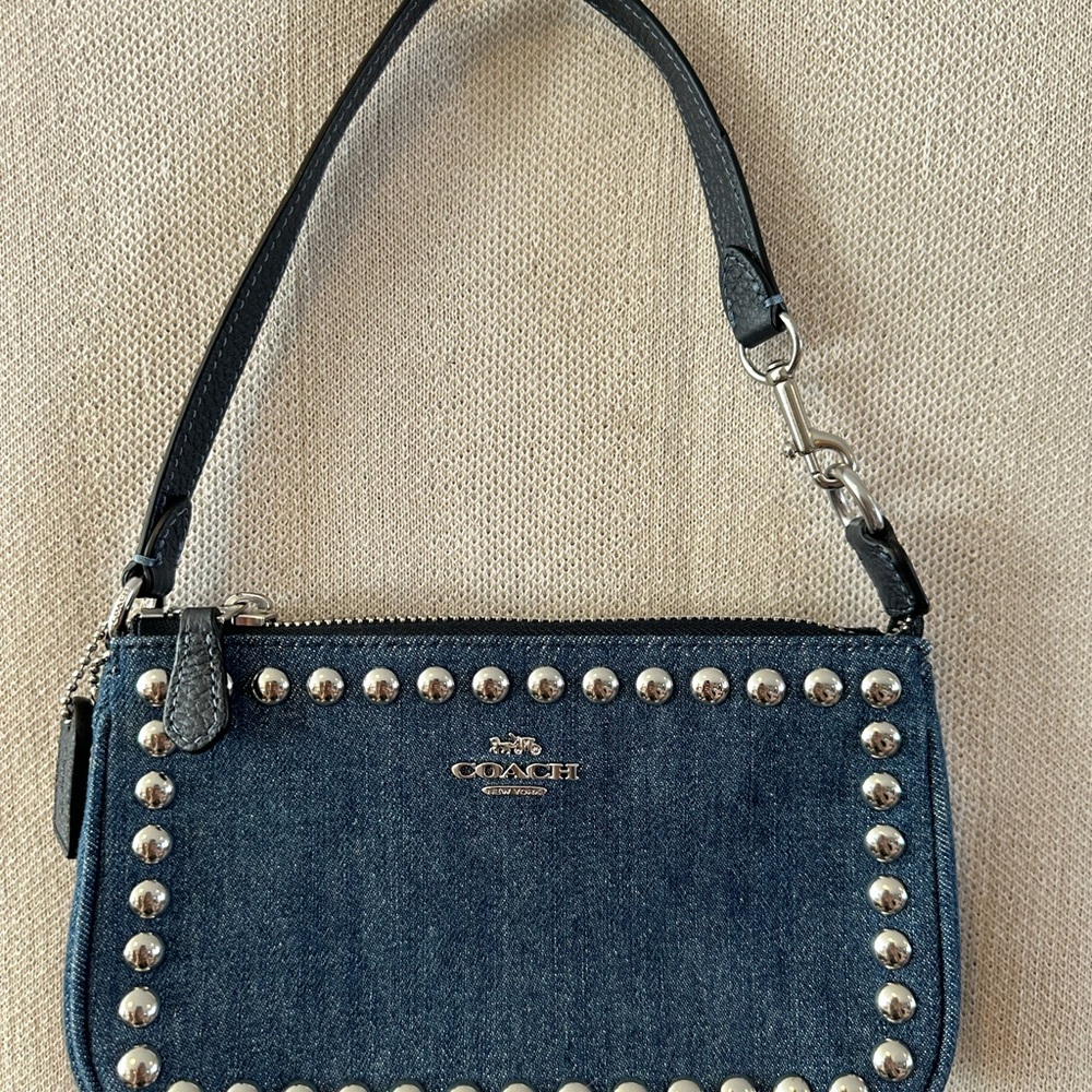 Coach Blue Denim Studded Wristlet